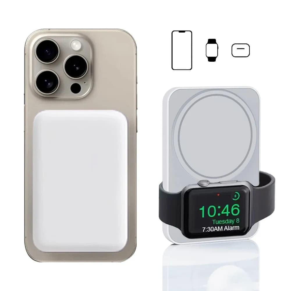 Magnetic 3 in 1 Wireless Powerbank Quick Charger for iPhone AirPods Apple Watch Portable Power Bank Battery