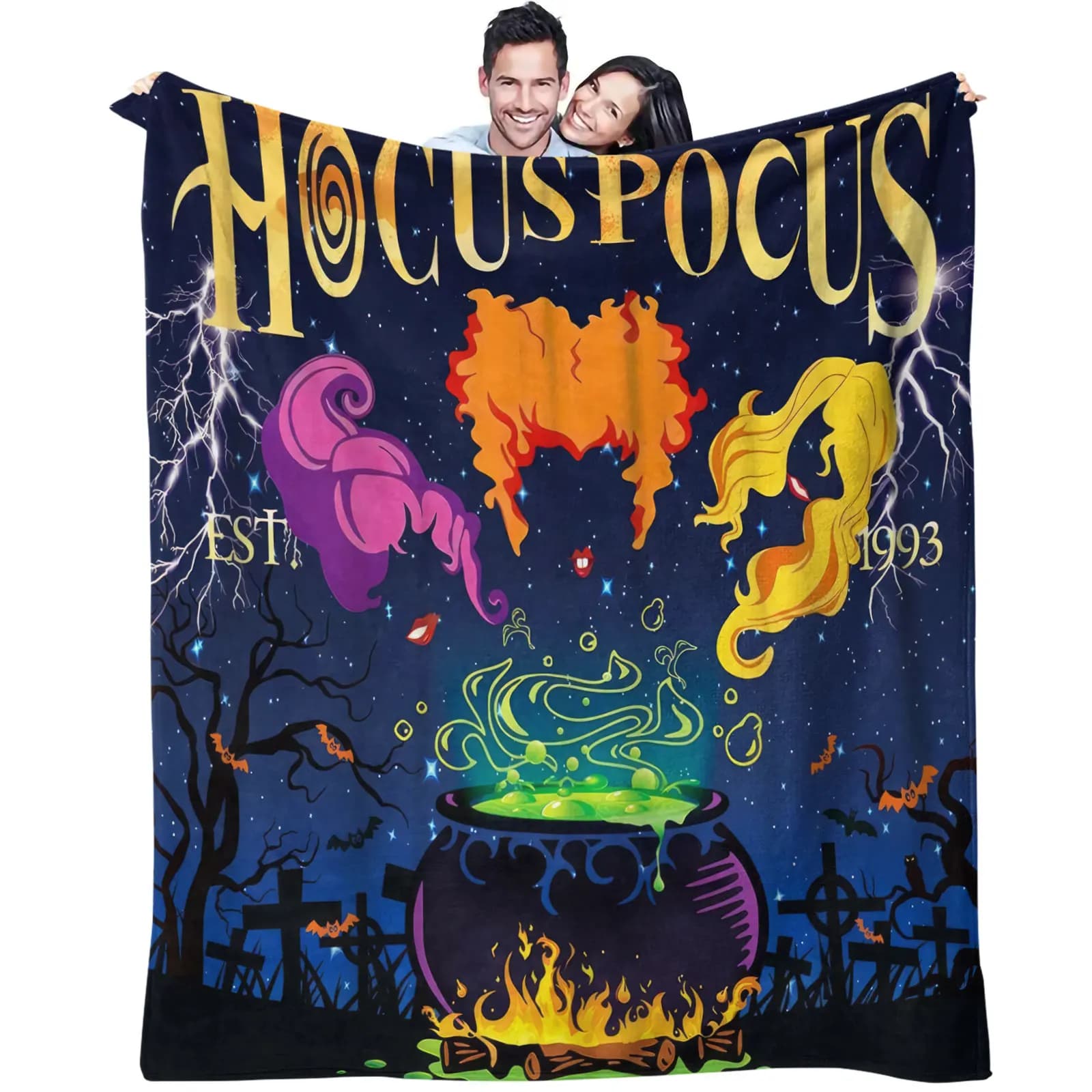 Hocus Pocus Witch Cauldron Halloween Flannel Throw Blanket Soft Lightweight Plush Microfiber Warm Sofa Bed Blanket Holiday Gift