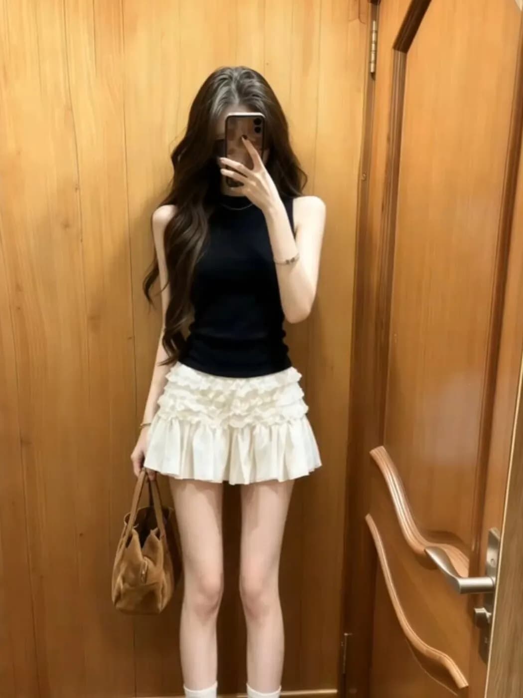 Korean Minimalist Sweet Spicy round Neck Sleeveless Slim Fit Top A-Line Short Skirt Two-Piece Set Women Summer New Style