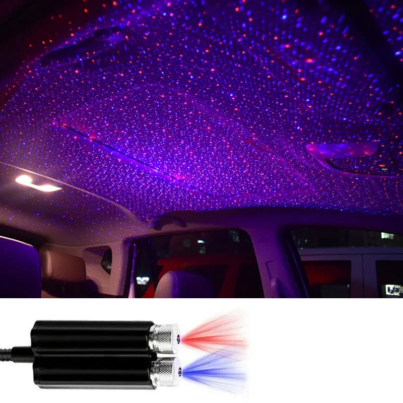 Mini LED a doppia testa per tetto stellato, luce notturna per auto, proiettore per atmosfera, USB, galassia, lampade decorative per auto, accessori