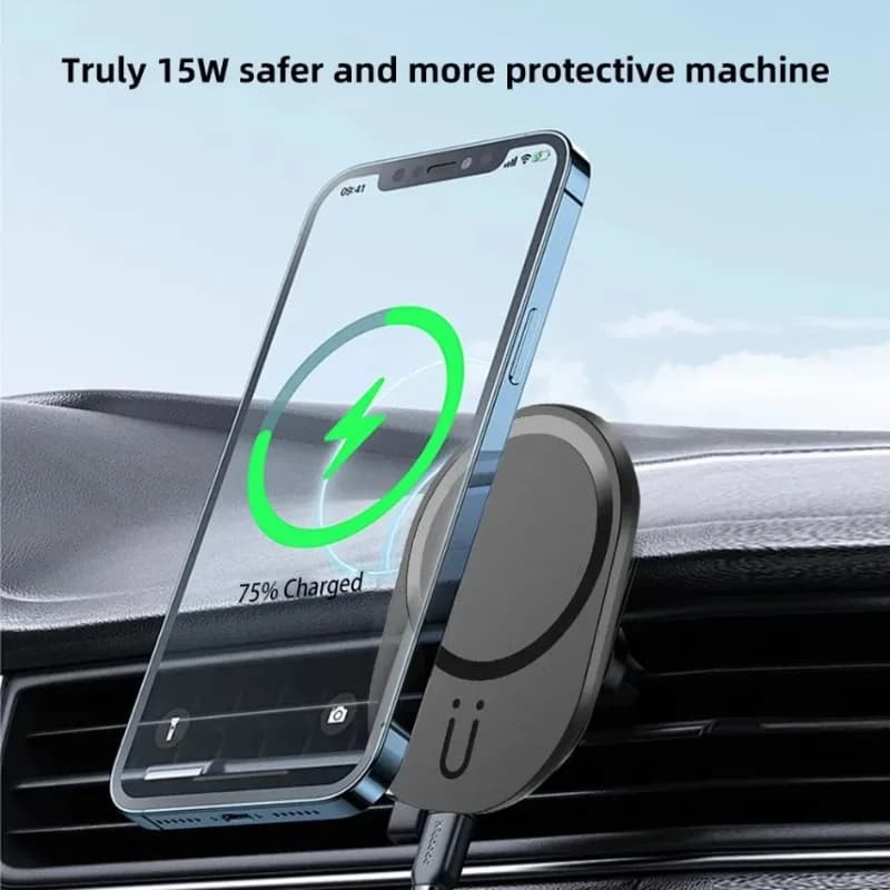Universal Magnetic Support for Car Phone with Wireless Charger for iPhone Magsafe 17~12 Pro Max, Quick Charging, Travel Dock