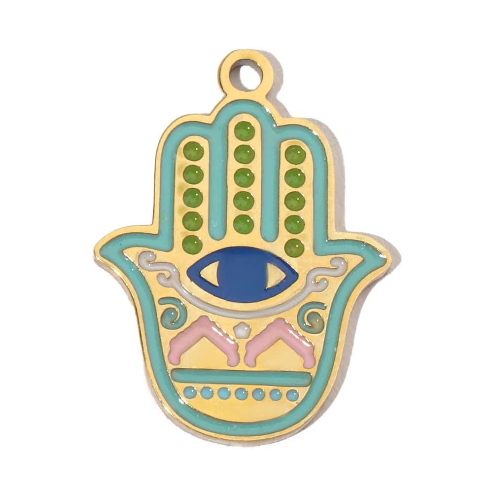3pcs/Lot Enamel Hamsa Hand Evil Eye Stainless Steel DIY Earring Charm Angel Cross Tulip Necklace Pendant Woman Jewelry Wholesale