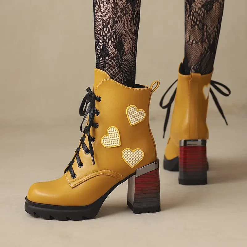 YMECHIC 2025 Autunno Inverno Stile Punk Europeo Americano Stivaletti da donna Stampa Colori misti Blocco Tacchi alti Scarpe da donna da festa