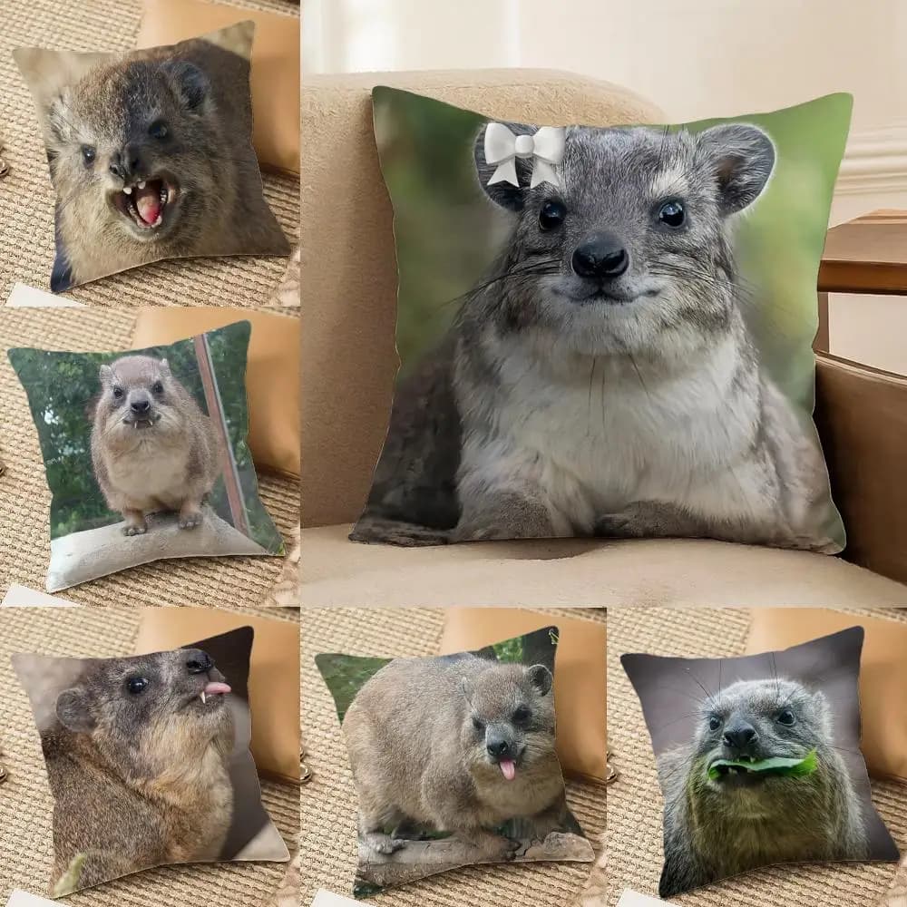 Rock Hyrax Animal funny cushion cover, in soft plush, with invisible zipper, dustproof, for sofa, for home decorations