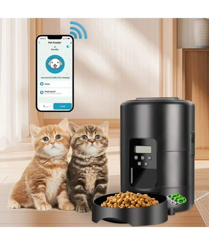 Distributore automatico di cibo per gatti con controllo APP da 2 litri Versione con pulsante Distributore automatico di cibo per gatti Alimentatore per animali domestici con controllo intelligente per gatti Ciotola di cibo secco per cani