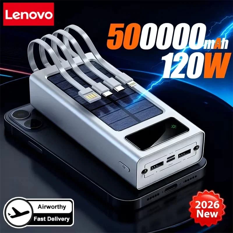Lenovo Solar Power Bank 200000mAh Large Capacity Mobile Power Fast Charging Battery With Dual USB 4-Cables For iPhone