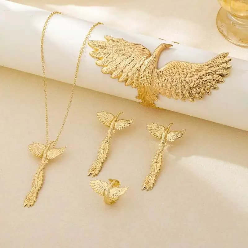1/4Pcs Retro Exaggerated Gold Phoenix Wings Pendant Necklace Earrings Bracelet Set For Women Luxury Personality Jewelry Sets