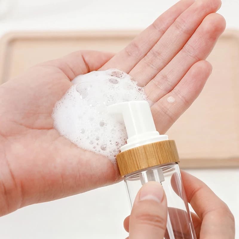 150ml Bamboo Foam Pump Bottle Refillable Cosmetic Container Soap Shampoo Dispenser Travel Use