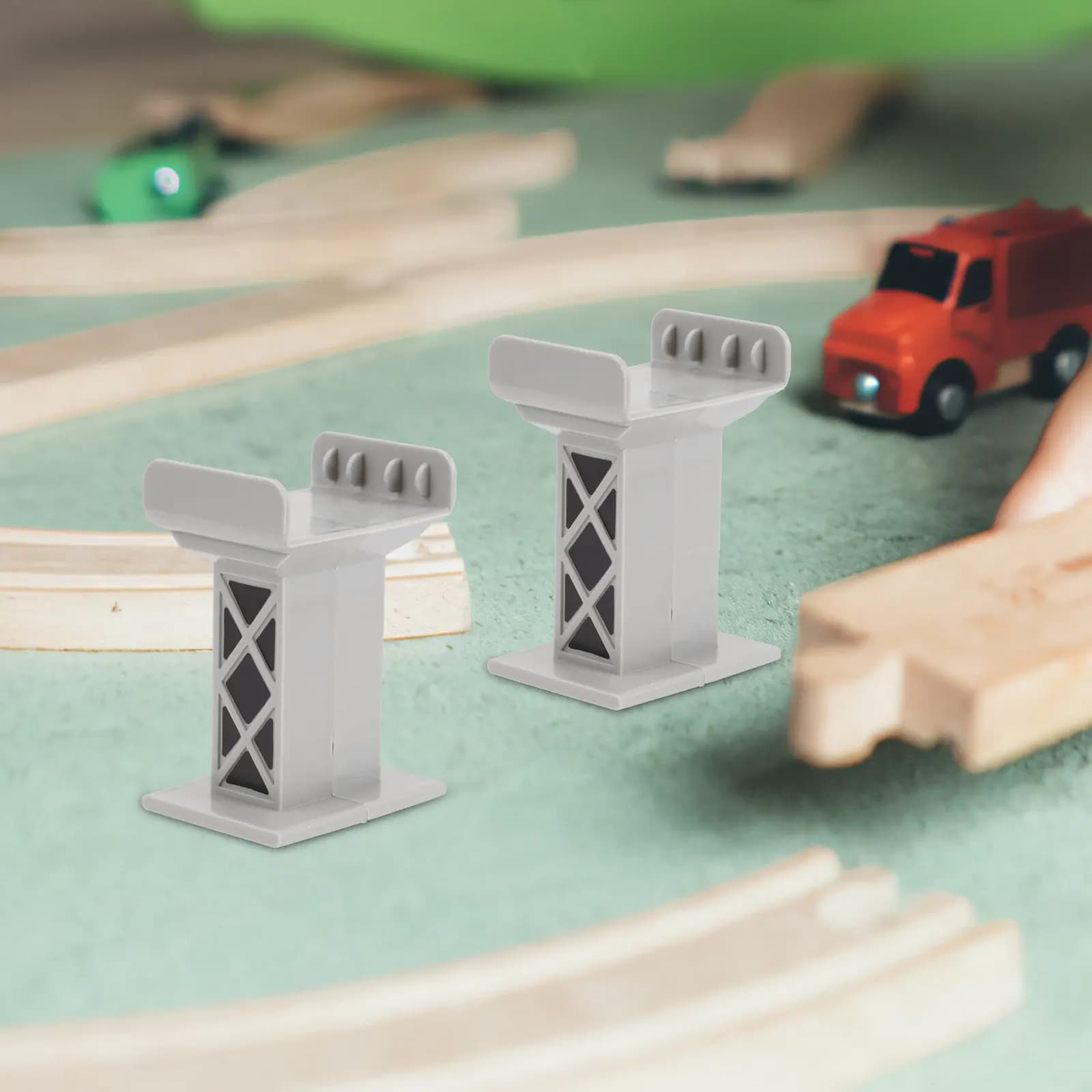 6 Pezzi Piccoli Blocchi di Supporto per Ponti Ferroviari, Robusti Rialzi in Legno per Binari, Accessori Divertenti per Costruire Set Ferroviari per Bambini