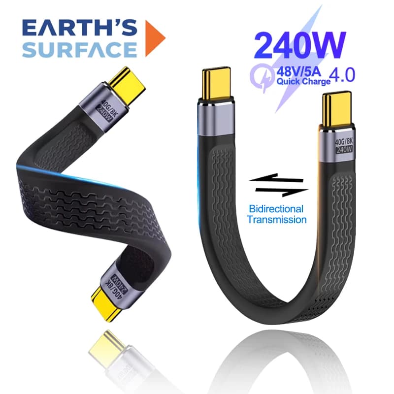 USB4 PD short cable from 240 W Data transfer from 40 Gbps Quick charging Thunderbolt 3/4 USB-C flat cable for portable tablet