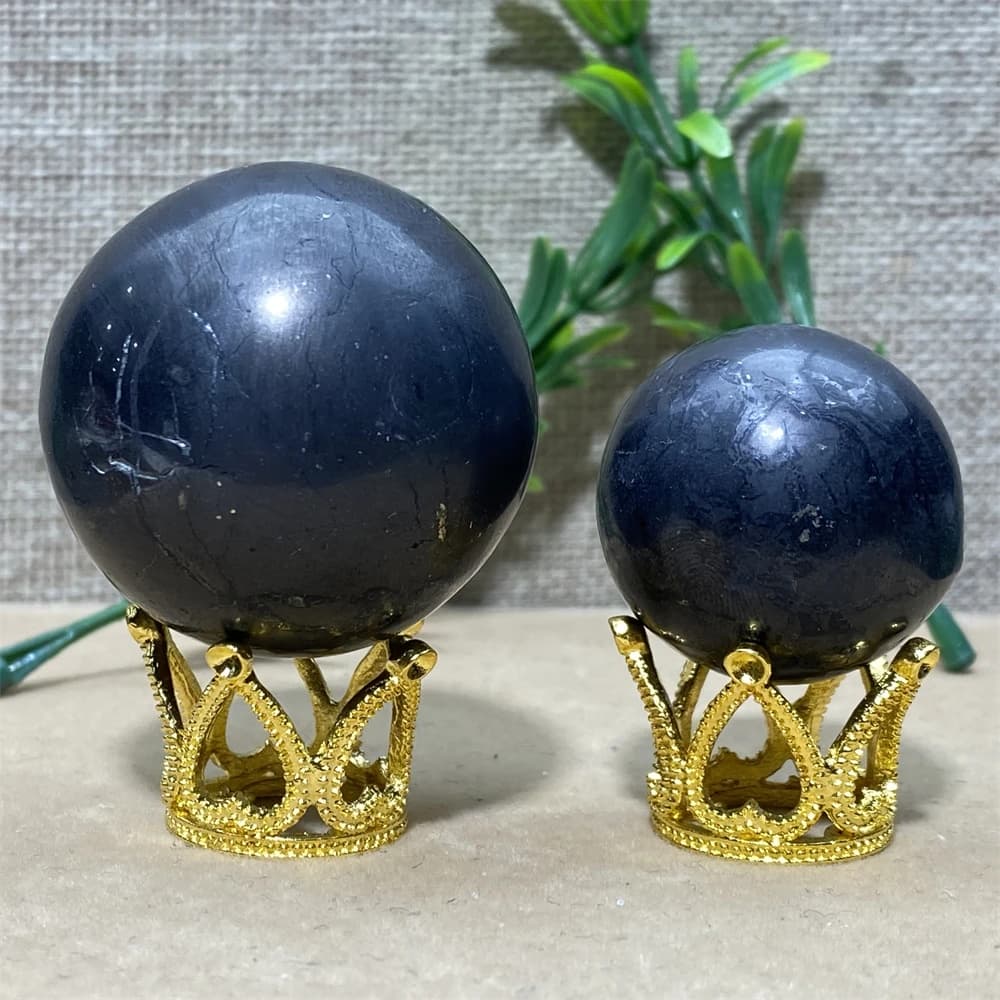 Pietra di Shungite cristallo naturale Schungite sfera nera sfera di quarzo sfera Feng Shui ornamenti minerali decorazione della casa stanza + supporto