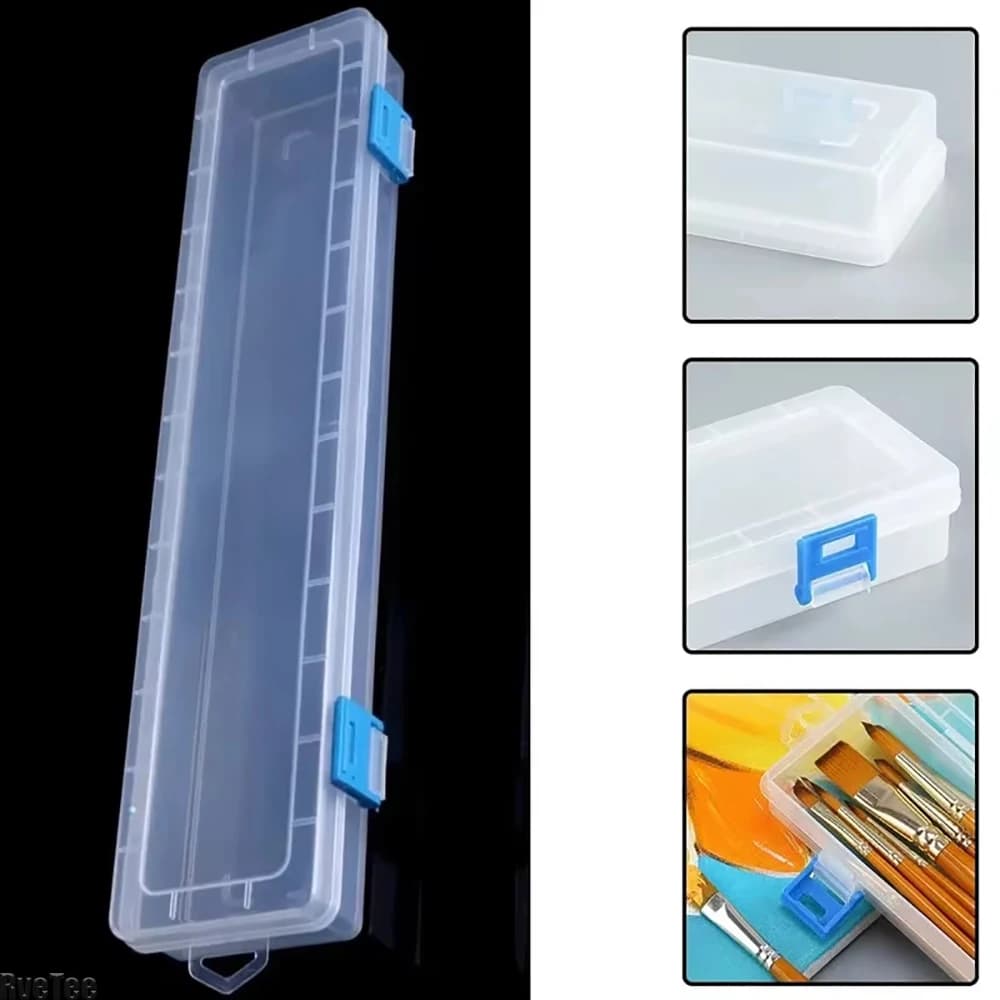 Pack of 4 white storage boxes 33x7x3,5 cm for brushes, pencils, watercolor brushes, crafts, sewing, design, tools