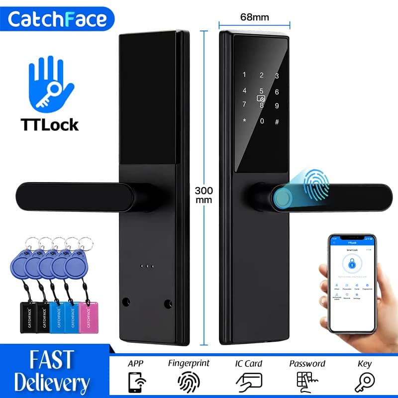 Serratura per porta con impronta digitale Bluetooth Codice app TTLock Chiave per scheda Touch Screen Serratura per porta intelligente Serratura elettronica digitale di sicurezza per la casa