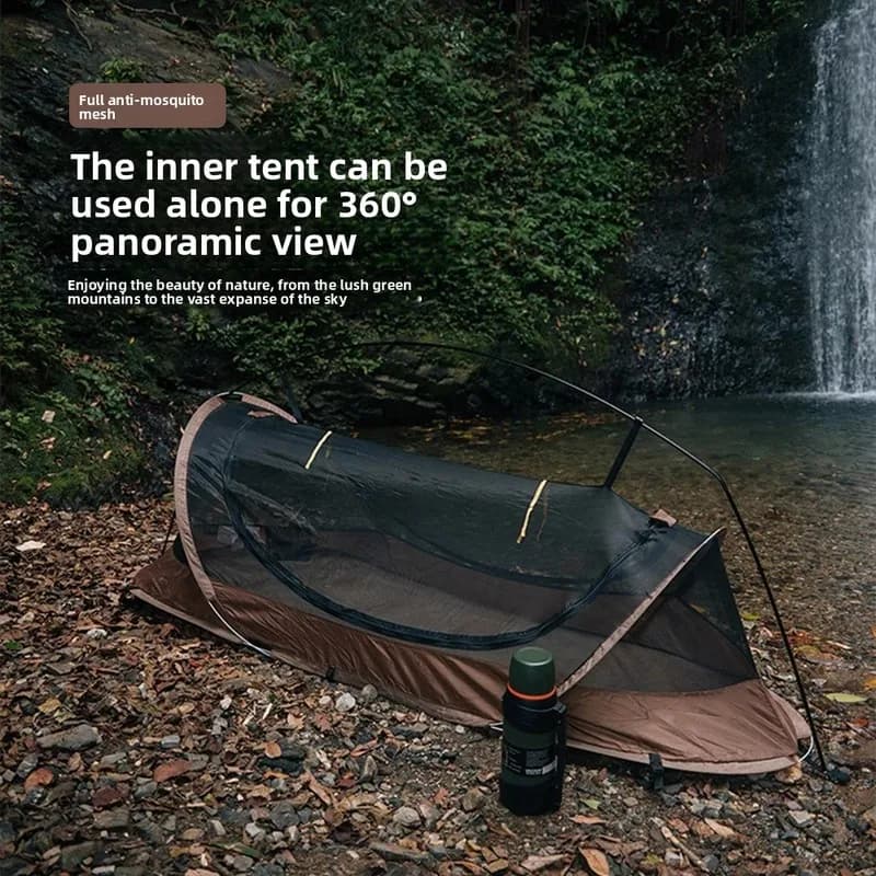 Portable No-Installation Mosquito Net Single-Person Tent Quick Open Aluminum Pole Tent for Hiking Warm Light Blocking Camping Eq