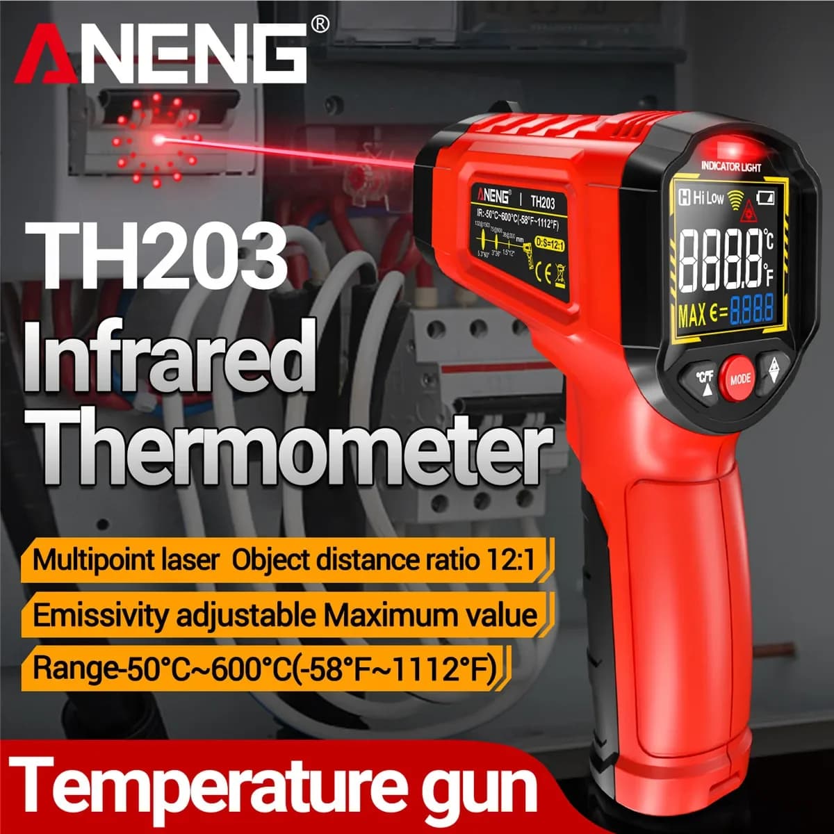 ANENG Infrared Digital Thermometer Without Contact -50~600°C °C Thermometer, Pirometer, IR Tester, Hygrometer, Industrial Testing Tools