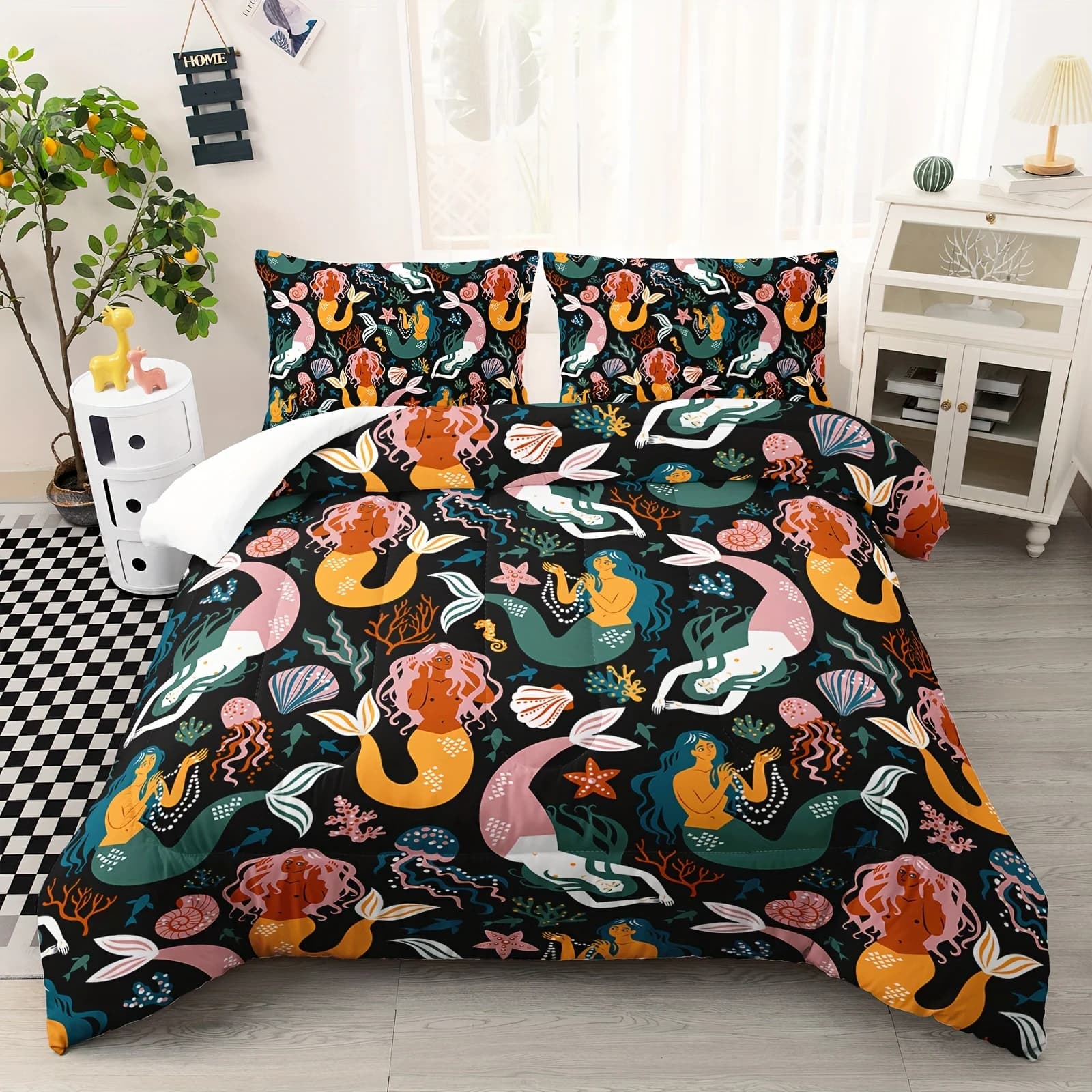 Set trapunta a sirena, set biancheria da letto a sirena da 3 pezzi, set biancheria da letto a sirena colorata 3D, set trapunta per arredamento camera da letto 2 federe