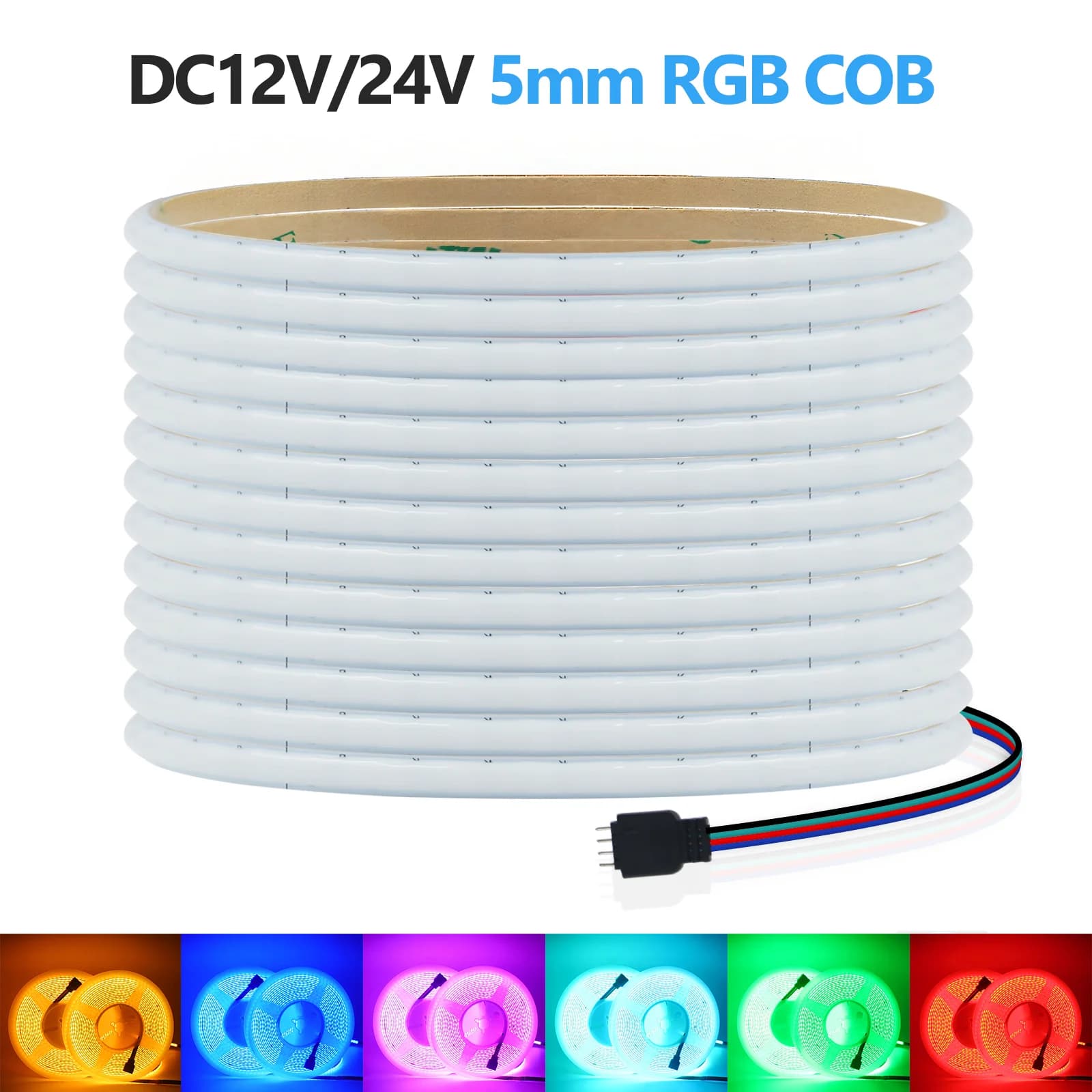 Striscia LED COB RGB 5MM 12V 24V 576LED/m Luce LED flessibile ad alta densità per la decorazione domestica Strisce LED FOB IP20