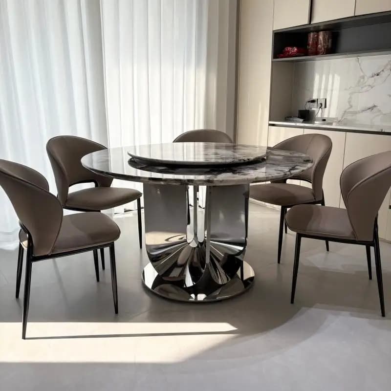 # Tavolo da Pranzo Moderno in Marmo Premium, Impermeabile, con Gambe in Acciaio al Carbonio Resistente, 8 Posti, Arredamento per Casa, Hotel, Villa, Appartamento