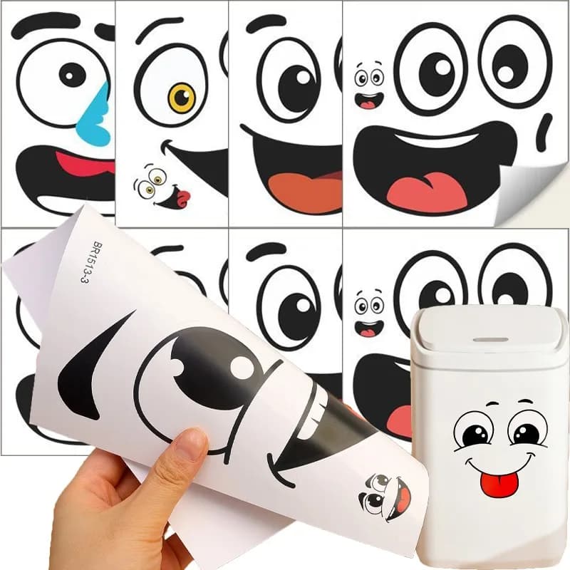 20-4 pezzi di cartoni animati impermeabili bidoni della spazzatura adesivi espressione adesivi murali per la casa poster autoadesivi in PVC bidone decorazione della toilette