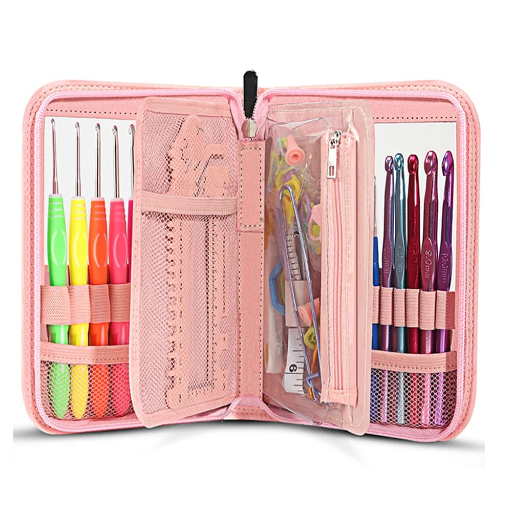 Set di Uncinetti Portatile per Lavori a Maglia Fai-da-Te con Custodia, Aghi da Cucito e Kit di Filati per Principianti e Appassionati di Uncinetto