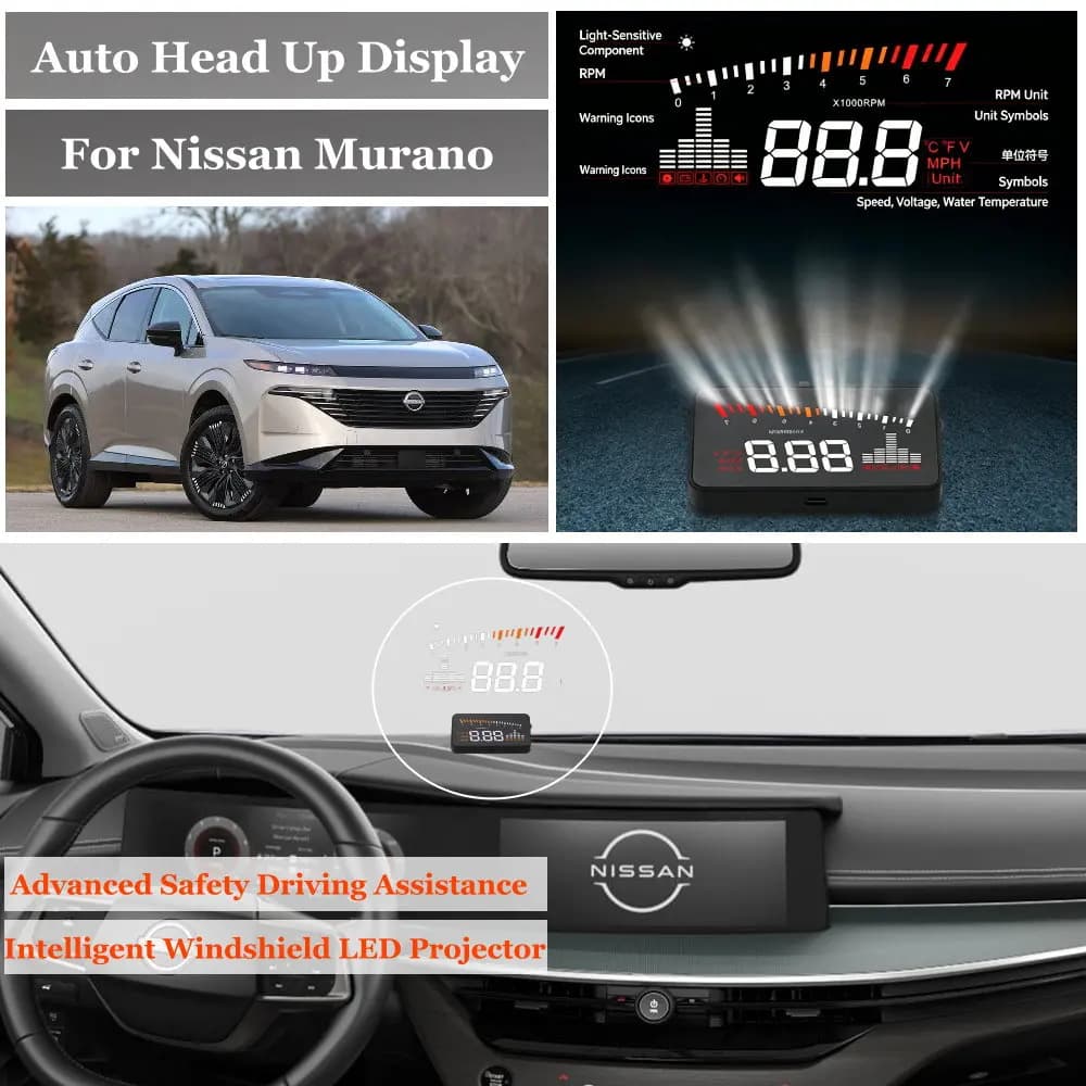 Car Head Up Display For Nissan Murano Z51 (MK2) Z52 (MK3) 2008-2026 AUTO HUD Windshield Projector Speedometer Odometer RPM