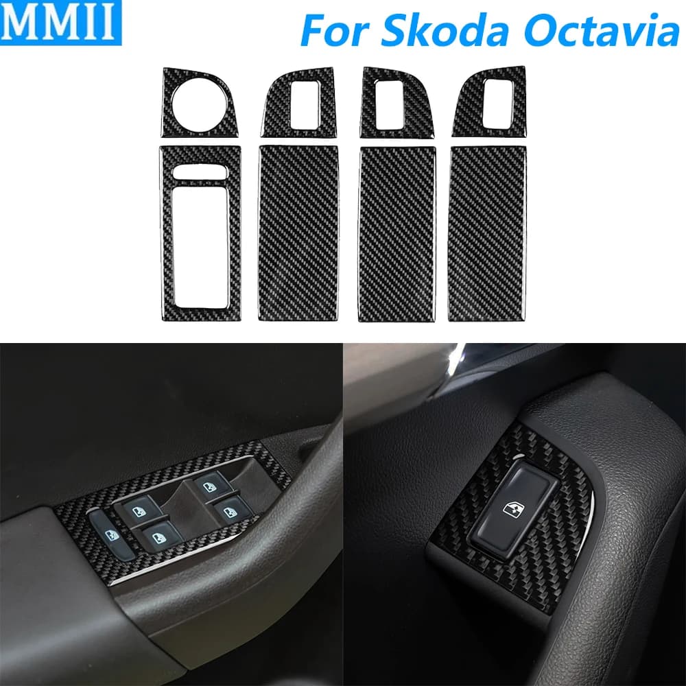 Per Skoda Octavia 2017-2021 Porta In Fibra di Carbonio Finestra Ascensore Interruttore Pulsante Pannello di Controllo Della Copertura Decorazione Accessori Auto Adesivo