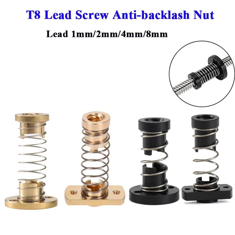 Vite di piombo T8 Dado anti-gioco Ottone/POM Dado a molla Eliminazione Gap Piombo 1mm/2mm/4mm/8mm per parti della stampante 3D CNC Ender 3 CR10