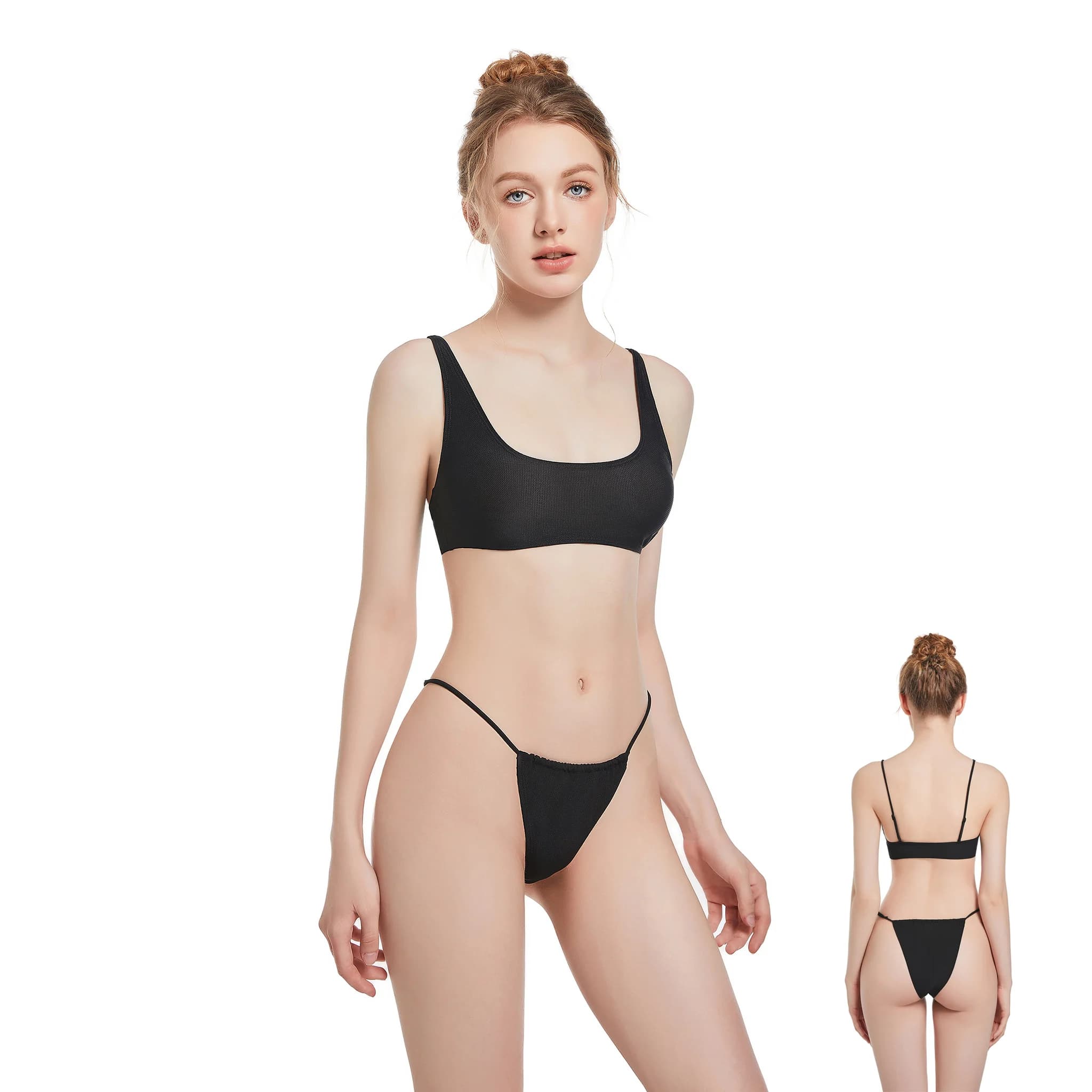 Volagor Set Bikini Abbronzante Trasparente, Costume da Bagno Due Pezzi con Top a Bretelle Fisso e Slip Micro Triangolo Minimalista