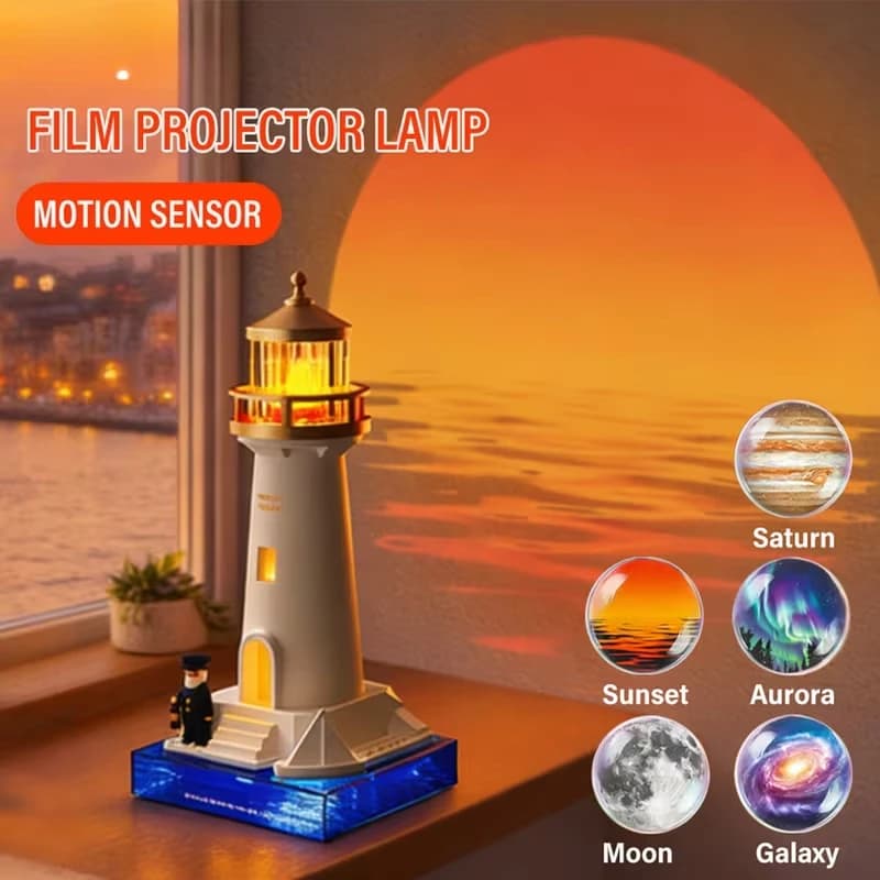 5 in 1 LED Motion Sensor Galaxy Projector Lighthouse Night Light Projection Table Lamp Moon Lamp for Bedroom Home Decor Gifts