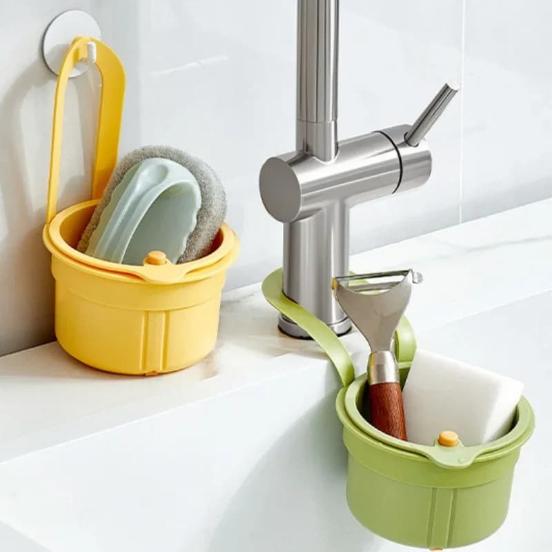Cestello di scarico per lavello da cucina, pressa per cestello di scarico automatico, supporto per appendere il rubinetto, raccoglitore di rifiuti da cucina, porta spugna regolabile