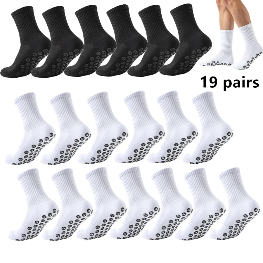 19pairs Men Women Soft Towel Sole Non Slip Grip Socks Breathable Shock Absorb Athletic Socks Basketball Soccer Rugby Skate