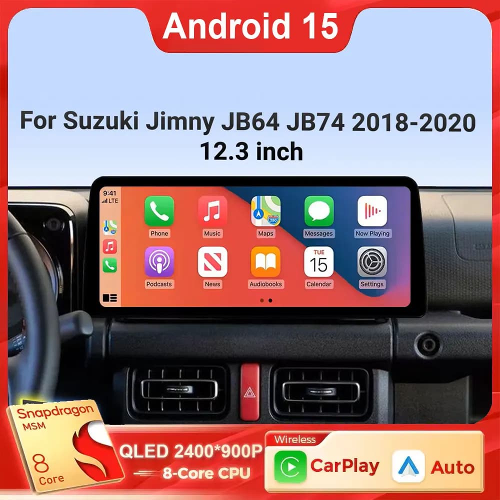 Android 15 12.3 pollici Wireless CarPlay Autoradio Per Suzuki Jimny JB64 JB74 2018 2019 2020 DSP GPS 4G SIM Touch Lettore Multimediale