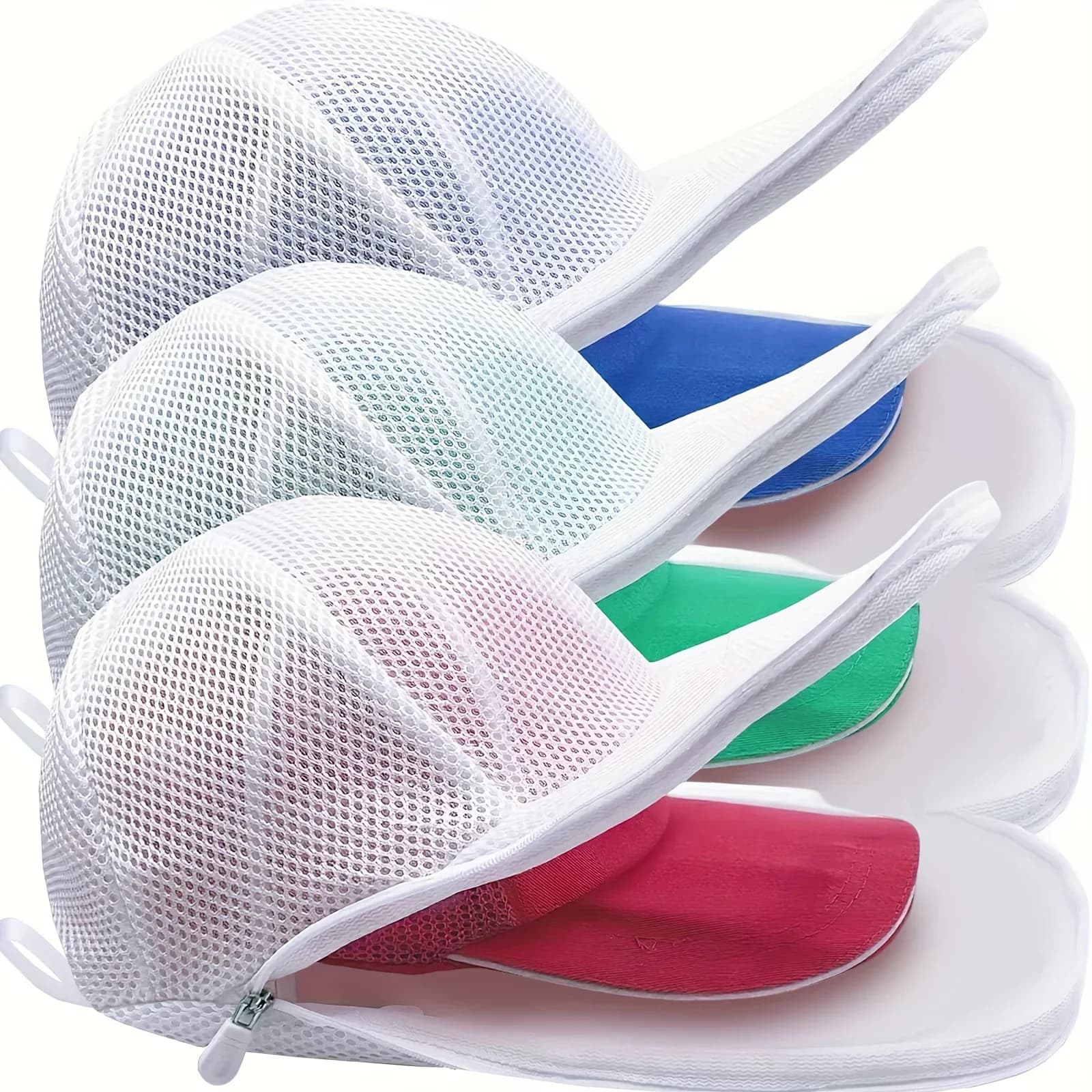 3-Piece Washing Machine Hat Cleaning Cage with Zipper Closure - Suitable for Baseball Caps, Washing Bag for Hats to Protect Delicate Hats from Damage - Suitable for Sports Lovers and Laundry Care, Laundry Accessories, Hat Maintenance, Mesh Design