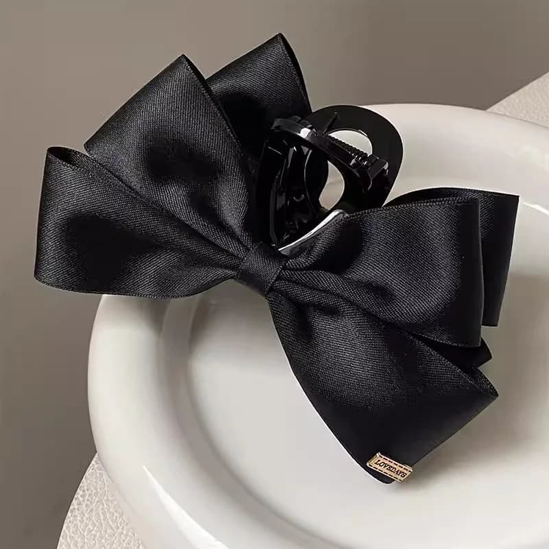 Fermaglio per capelli elegante francese con fiocco nero, stile Hepburn, per donna e ragazza, accessorio moda per l'attaccatura dei capelli