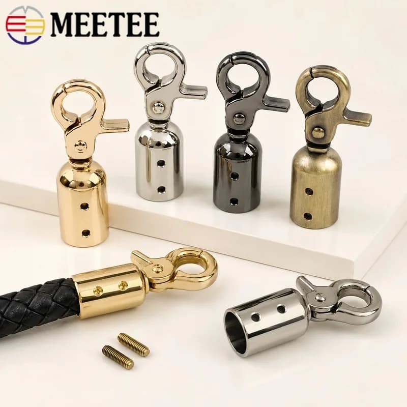 6Pcs 13mm Metal Rope End Cap Hook Screw Connector Buckle for Handbag Strap Tassel Cord Leather Craft Hardware Accessories Kit