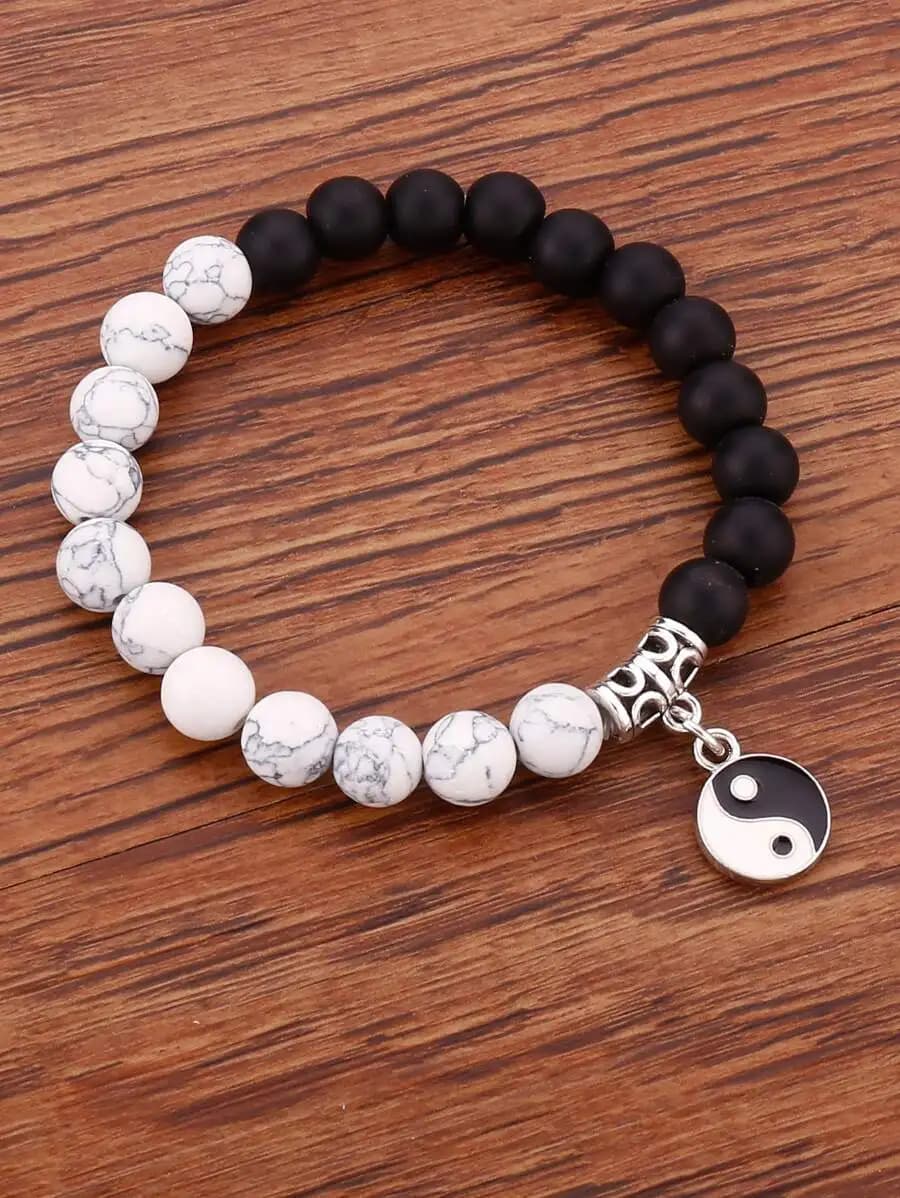 Yin & Yang Charm Beaded Bracelet