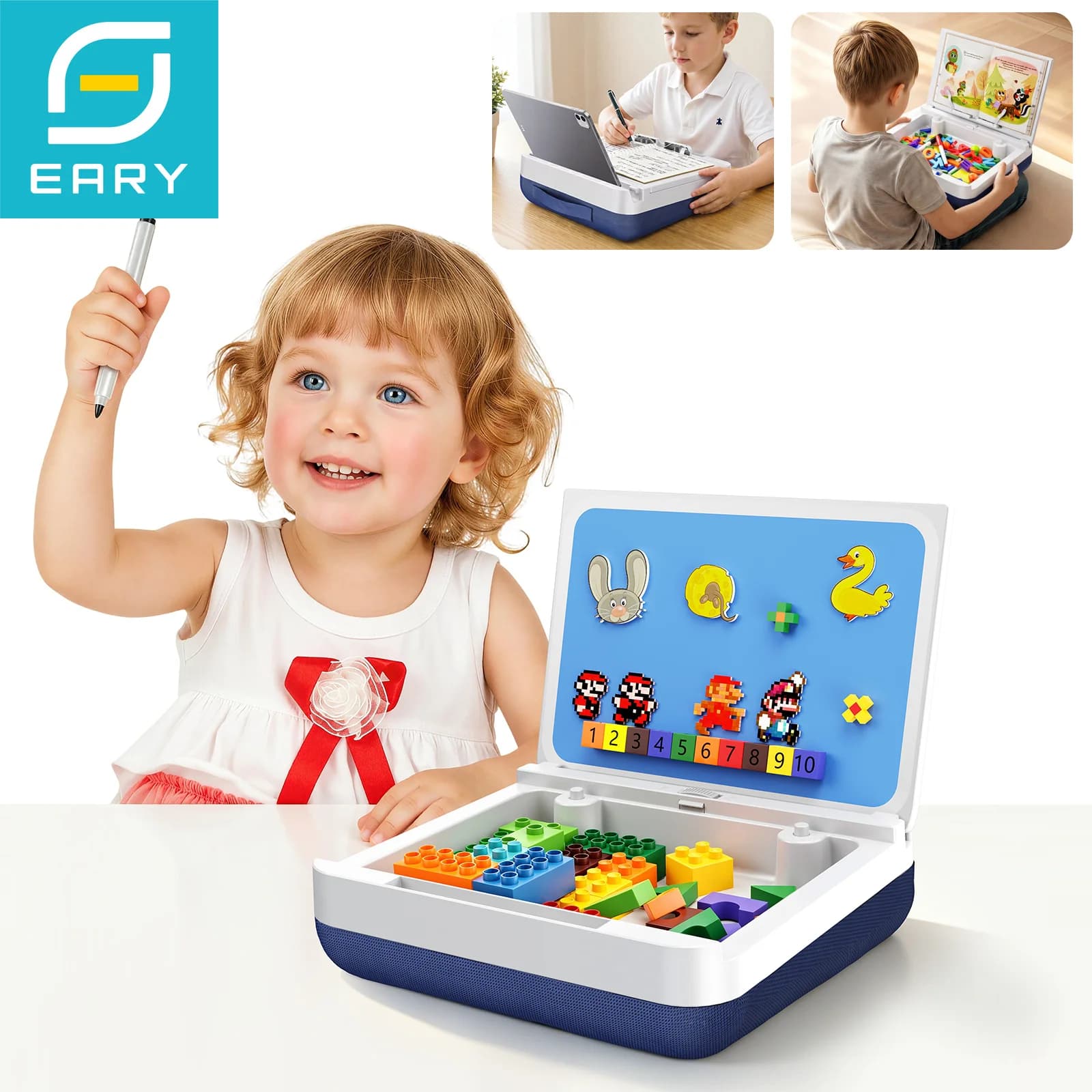 Eary Kids Lap Desk with Storage Multi-Functional Portable Laptop Stand for iPad Tablet Drawing Board Magnetic Whiteboard Cushion