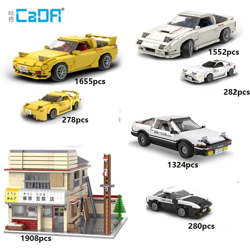 Cada Initial D Racing Car Bricks Model Assembled Building Blocks Street View Japanese Parking Lot Bricks Set Toys Gift for boys