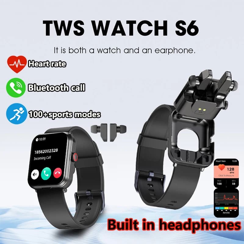 New Smartwatch TWS 2-in-1 2026 with Bluetooth and Auxiliary Calls, Cardiaca and Sleep Frequency Monitoring, GPS, IP67 Waterproof, for Sports Tracking