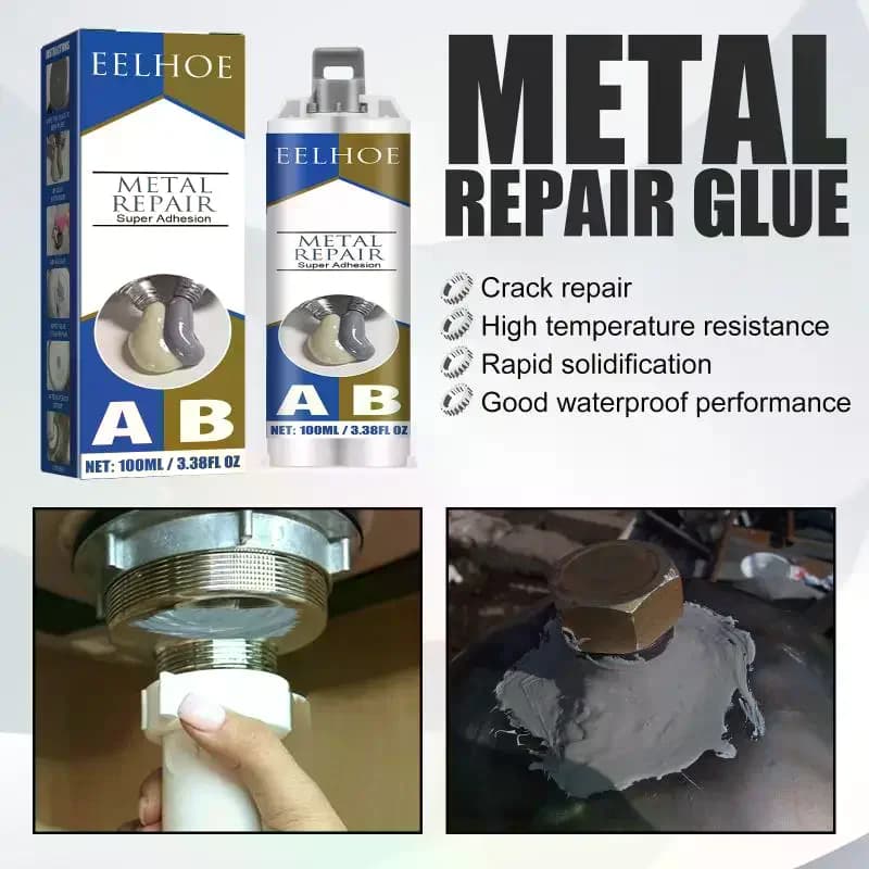 Colla Industriale Forte 2 in 1 da 50g, Resistente al Calore, Pasta per Riparazione Metalli a Freddo, Adesivo Gel A&B, Agente di Colata, Strumenti