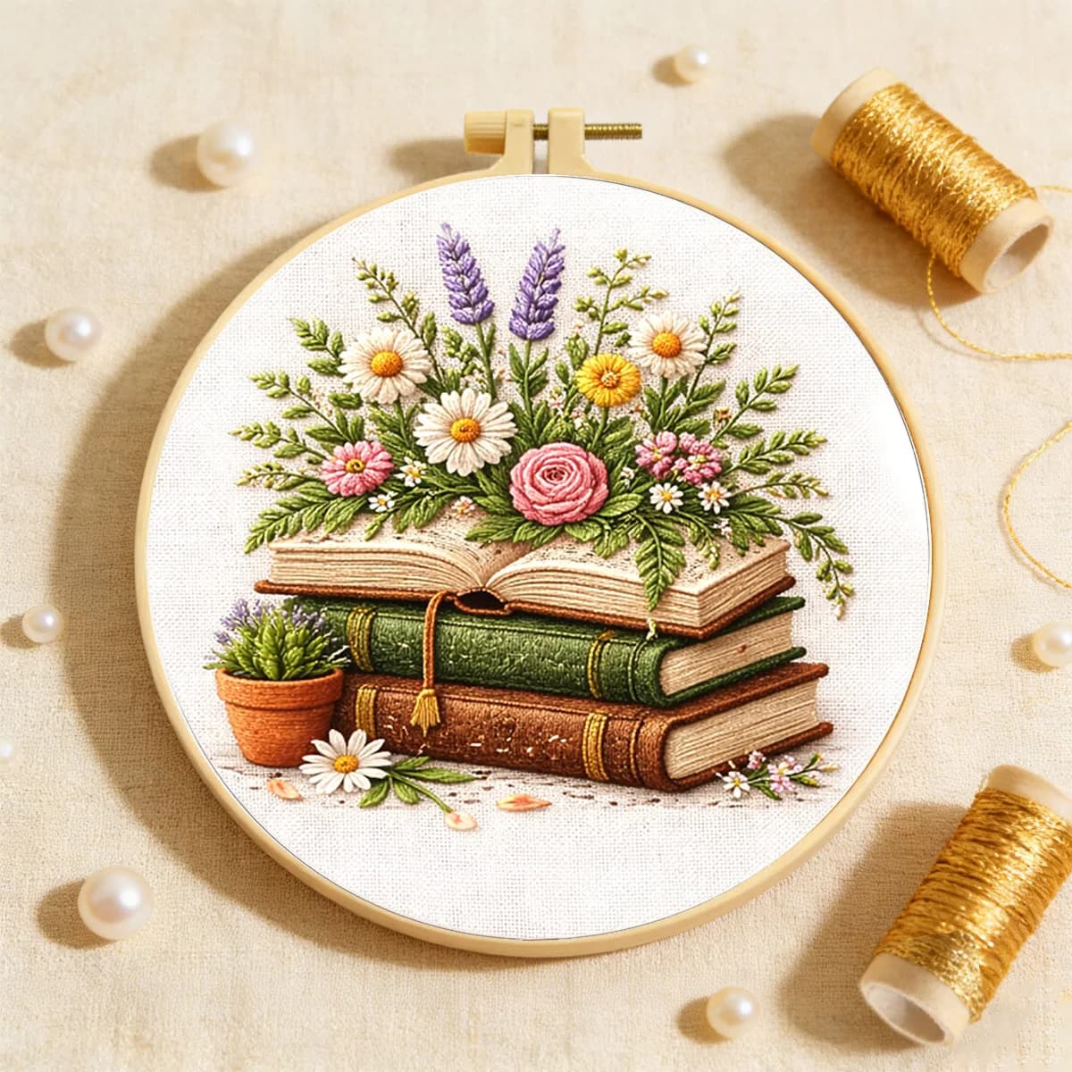 DIY Hand Embroidery Kit, 3D Floral Book Pattern, Full Needles & Fine Threads, Hand‑Stitching Decor for Adult Crafters