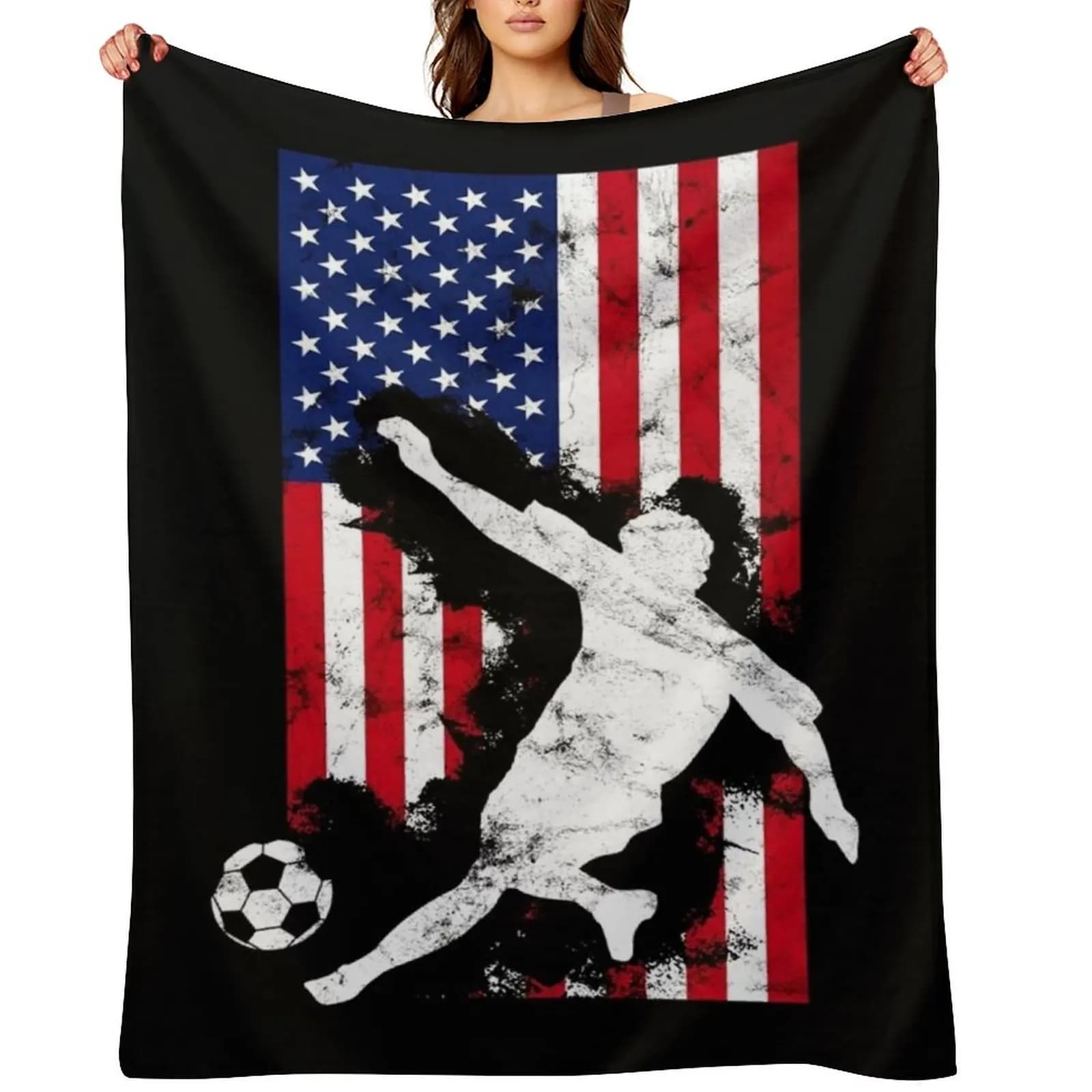 Giant blanket with American Flag and US Football Team, Sleeping Pepper, Sofa and Baby Peach