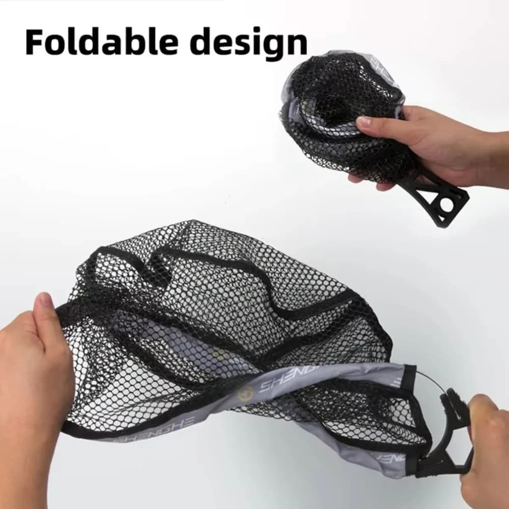 Rete da Pesca Portatile in Tessuto Nano Mesh Nera Anti-incaglio, Rete da Sbarco Pieghevole Profonda per la Pesca