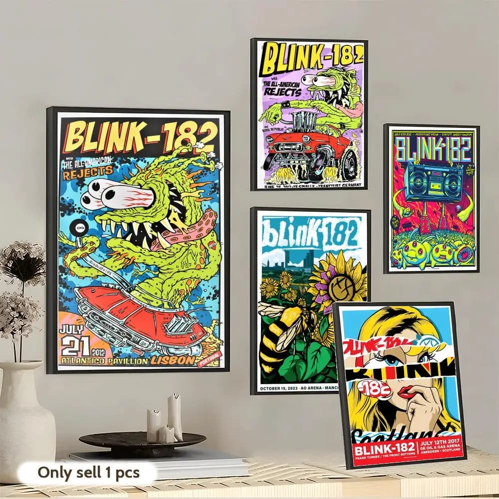 Band B-Blink 182 Painting Calligraphy Cotton Canvas Wall Art Poster - Aesthetic Painting for Living Room Bedroom Home Decor
