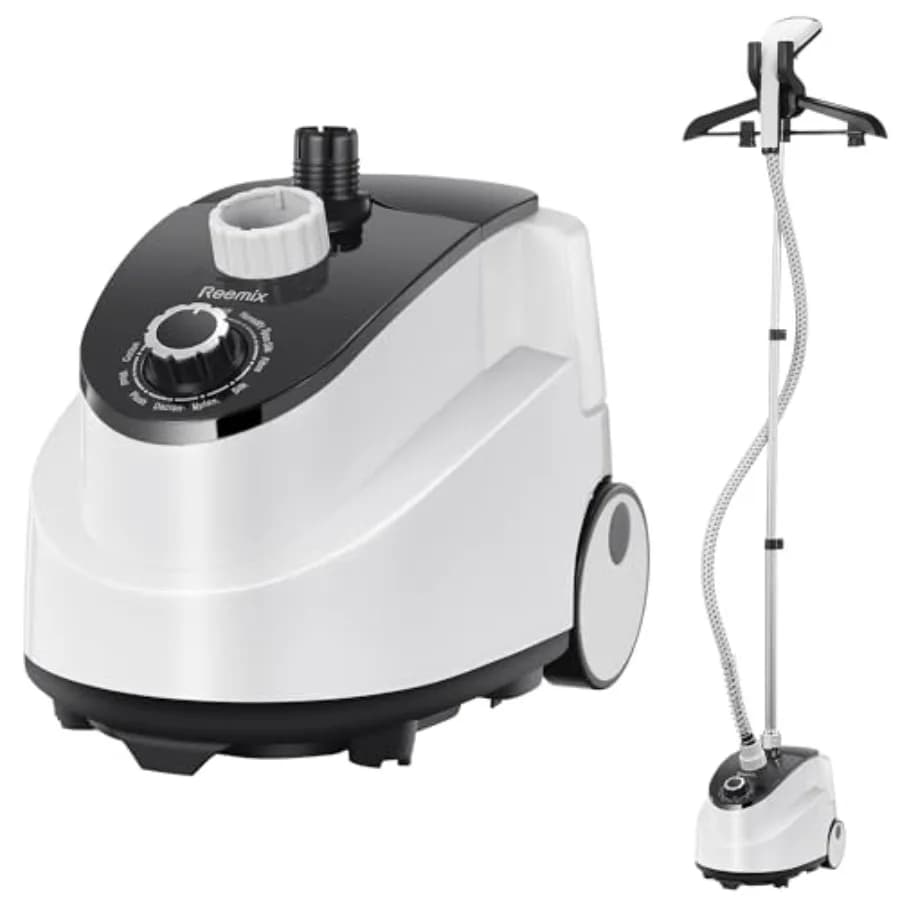 Vaporizzatore Professionale per Vestiti con Appendiabiti, Riscaldamento in 30 Secondi, Serbatoio d'Acqua Grande e Rimovibile per 1 Ora