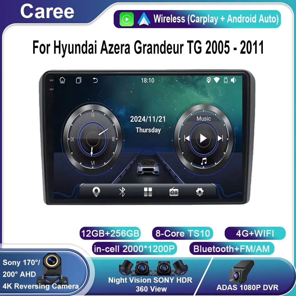 Auto Android 15 Per Hyundai Azera Grandeur TG 2005 - 2011 di Navigazione GPS Dash Cam AutoRadio Lettore Multimediale QLED Schermo 4G WIFI
