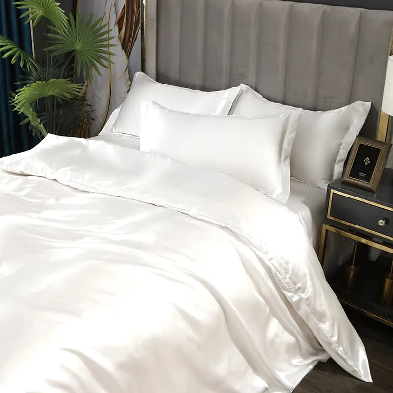 Set di Biancheria da Letto in Raso di Seta con Copripiumino, Lenzuolo Piatto, Federa, Set Completo per Letto Matrimoniale, Queen, Full, Singolo