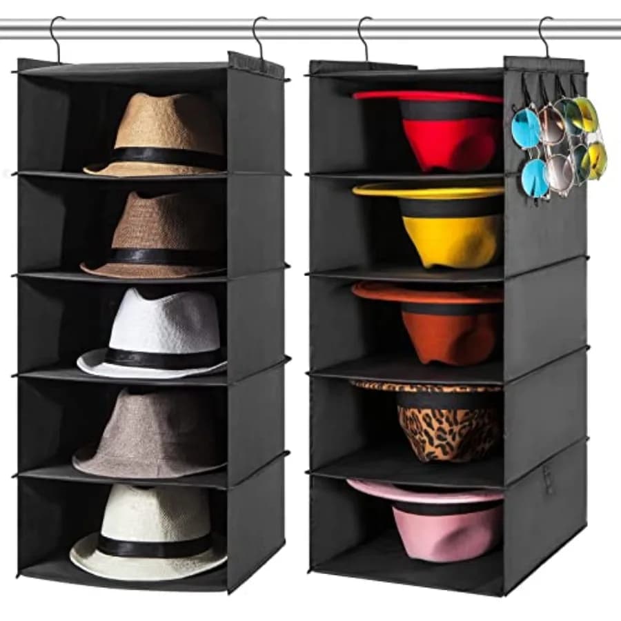 Organizzatore appendibile per armadio per cappelli, con 10 ripiani, per Fedora, cappelli da cowboy a tesa larga e cappelli da sole XL, facile da usare