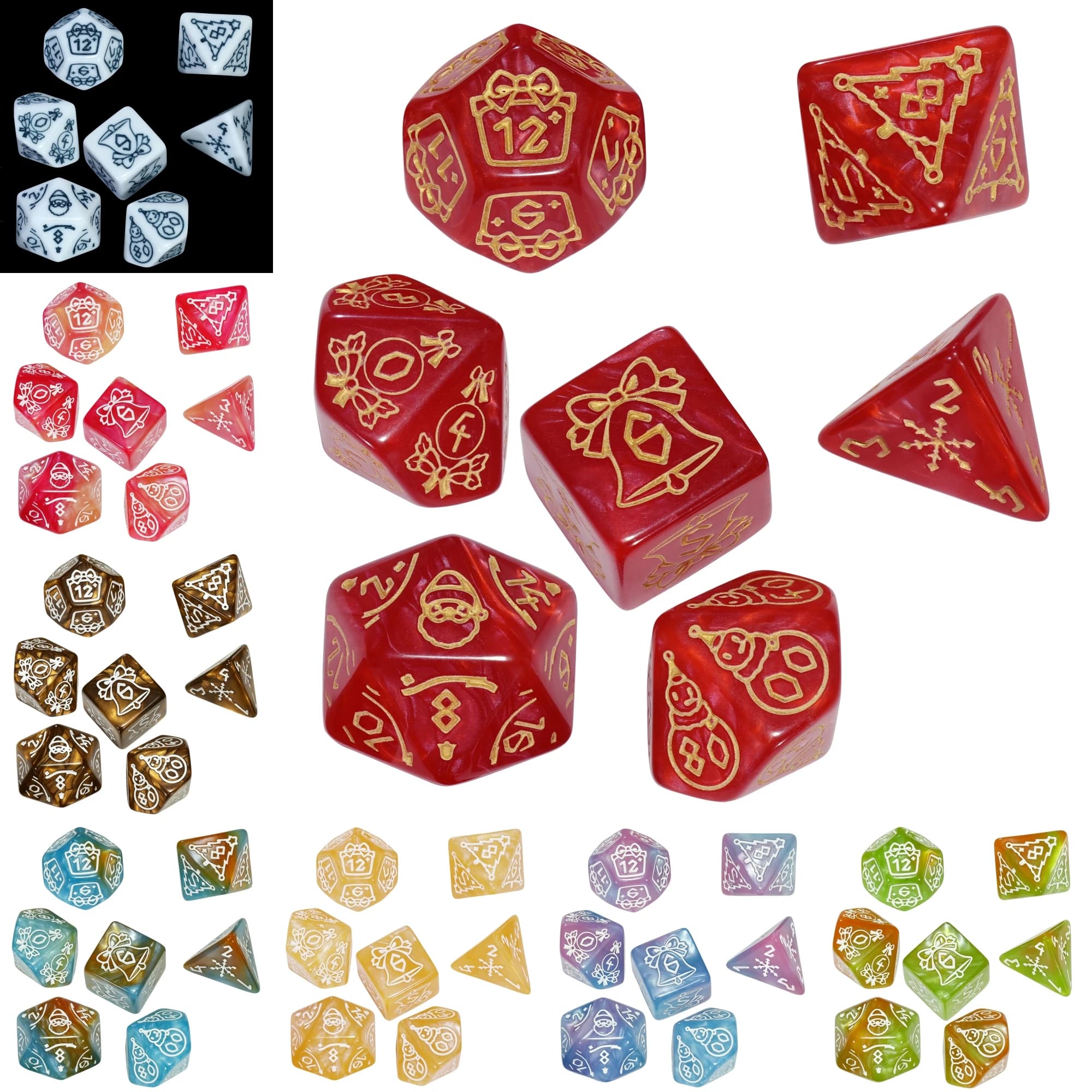 Christmas Theme Dice 7pcs Polyhedral Dice D4-D20 Board Game Dice for DND TRPG Entertainment Tabletop Game