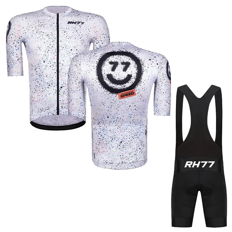 2025 RH77 Maglia a maniche corte da uomo Set Ropa Ciclismo Hombre Set di abbigliamento da ciclismo estivo Triathlon Pantaloncini con bretelle Tuta Uniforme da bici